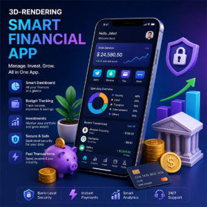3D Rendering Smart Financial App – Modern Finance & Investment Management UI Design